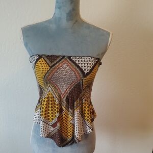 Patchwork Strapless Top - Brown and Yellow